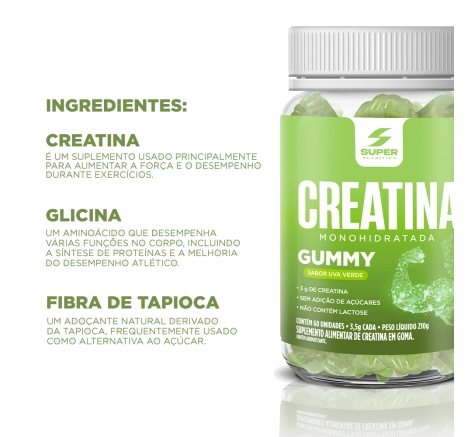 Super Gummy Creatina Sabor Uva Verde (60 gomas)