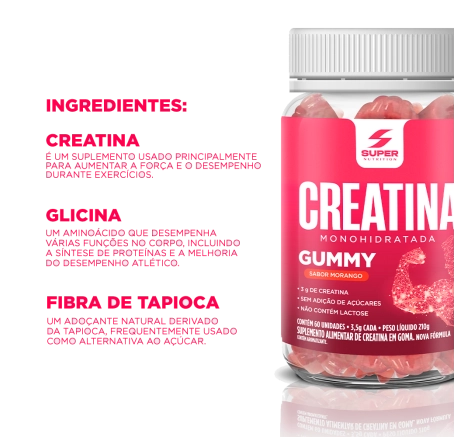 Super Gummy Creatina Sabor Morango (60 gomas)